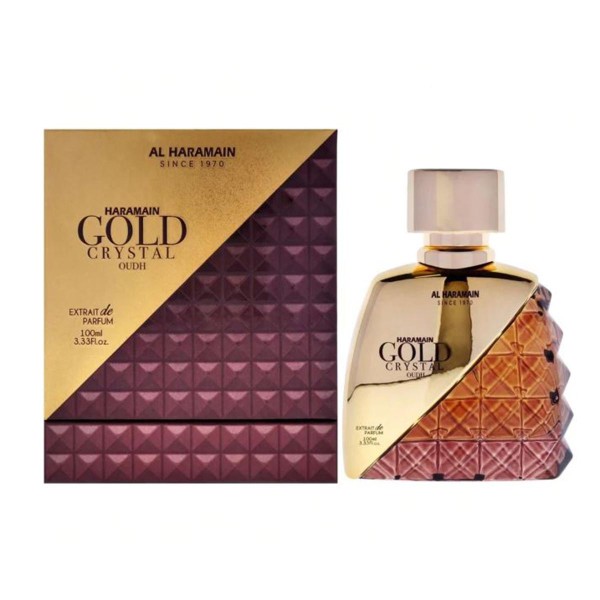 Al Haramain Gold Crystal Oudh - Perfume oud ámbar vainilla oriental dulce intenso unisex 100ml